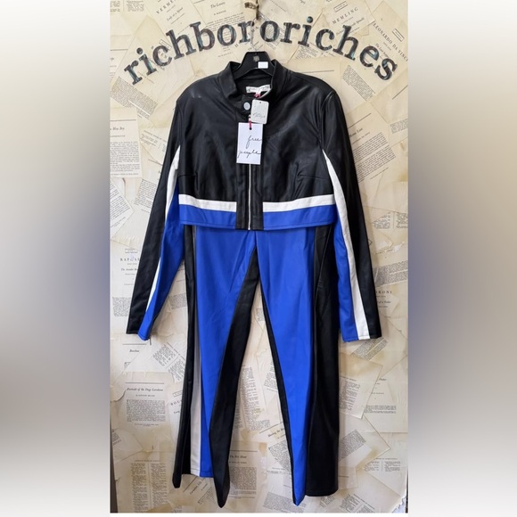 Free People Incognito Moto Suit Sporty Stripe Vegan Leather Black Combo - Picture 3 of 5